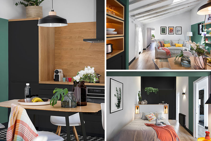 استفاده از رنگ های سبز و مشکی در دکوراسیون آپارتمانی در اسپانیا